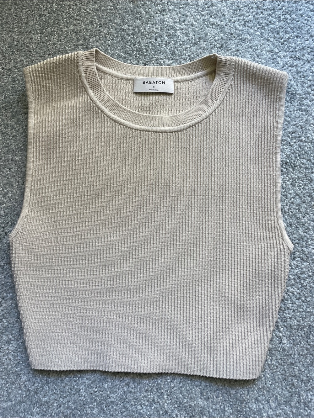 Babaton Neutral Ribbed Sleeveless Knit Tank